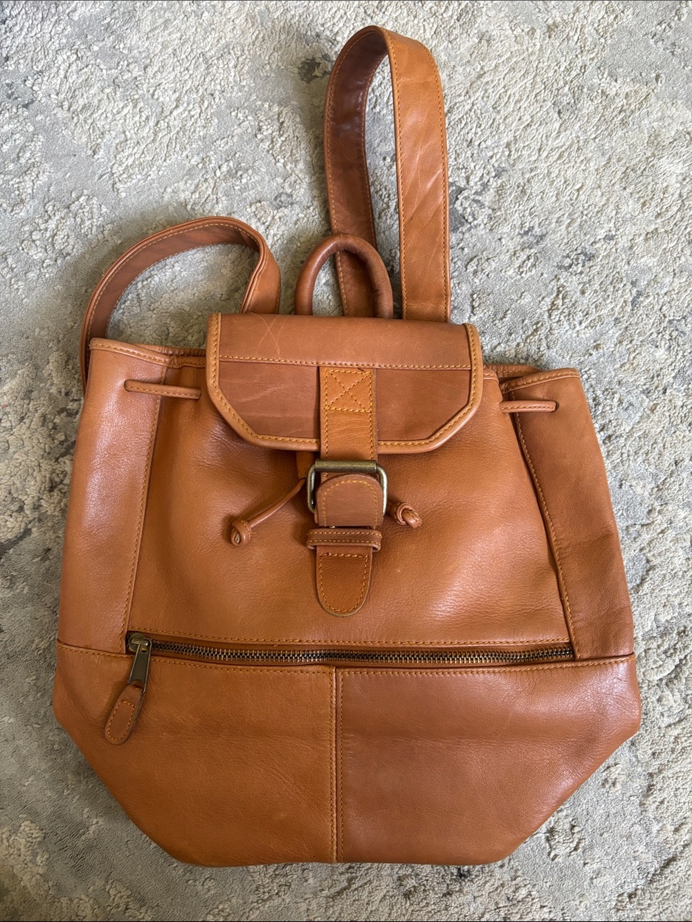 Marlboro Cognac Brown Leather Buckle Backpack
